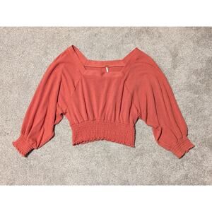 Free People Smocked Waist Orange Blouse Womens size small